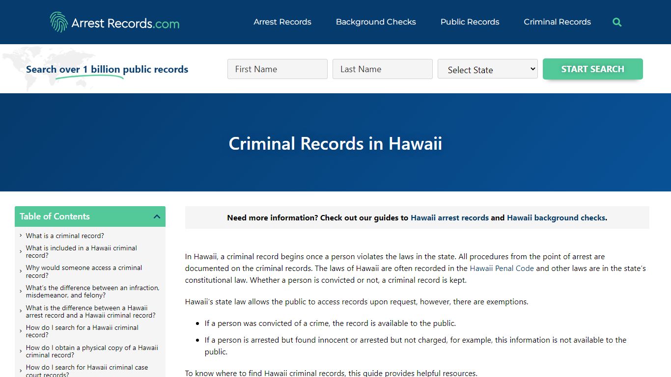 Hawaii Criminal Records - Arrest Records.com