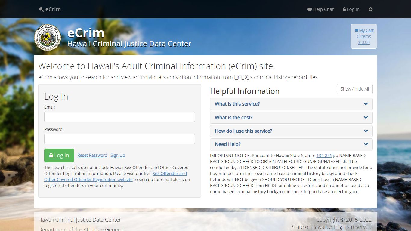 eCrim | Hawaii's Adult Criminal Information